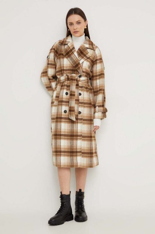 Пальто Lab жіночий колір коричневий перехідний oversize (3635796)