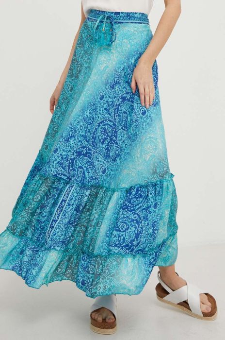 Шовкова спідниця Answear Lab maxi розкльошена колір блакитний
