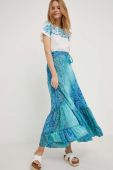 Шовкова спідниця Answear Lab maxi розкльошена колір блакитний