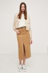 Джинсова спідниця Answear Lab колір бежевий midi пряма Джинсова спідниця Answear Lab колір бежевий midi пряма