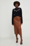 Спідниця Answear Lab колір коричневий midi пряма Спідниця Answear Lab колір коричневий midi пряма