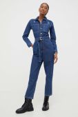 Джинсовий комбінезон Answear Lab колір синій з бавовни з коміром