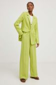 Штани з льоном Answear Lab колір зелений пряме висока посадка