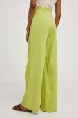 Штани з льоном Answear Lab колір зелений пряме висока посадка