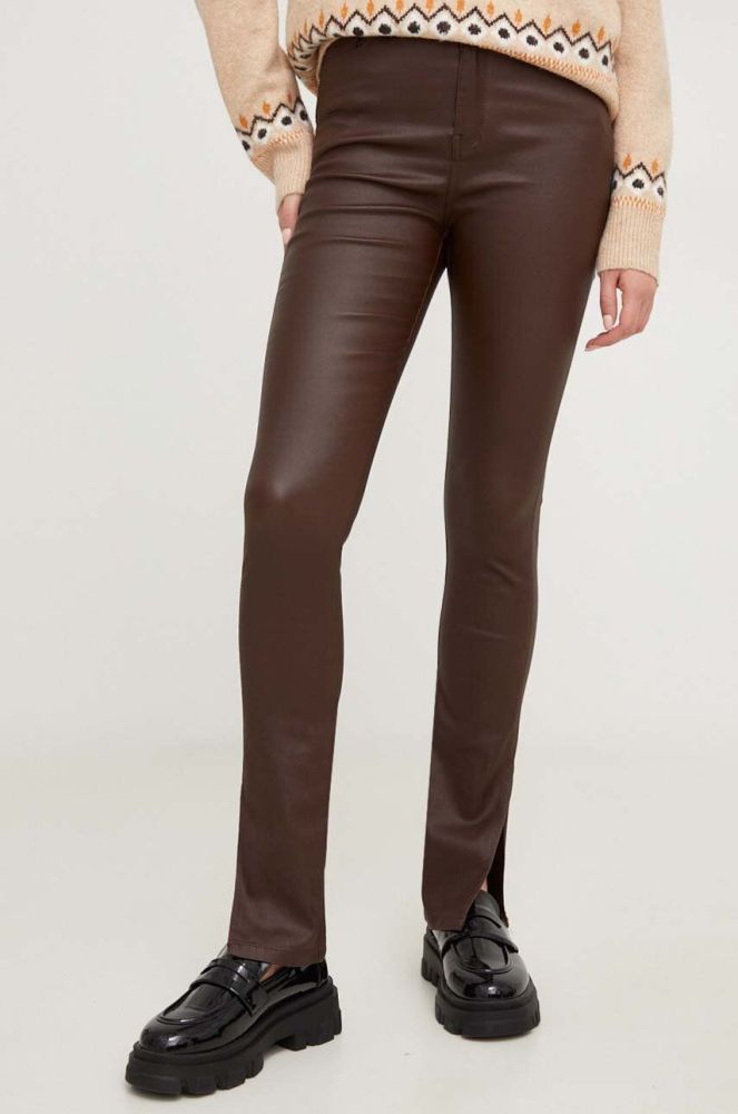 Штани Answear Lab жіночі колір коричневий облягаюче висока посадка (3682096)