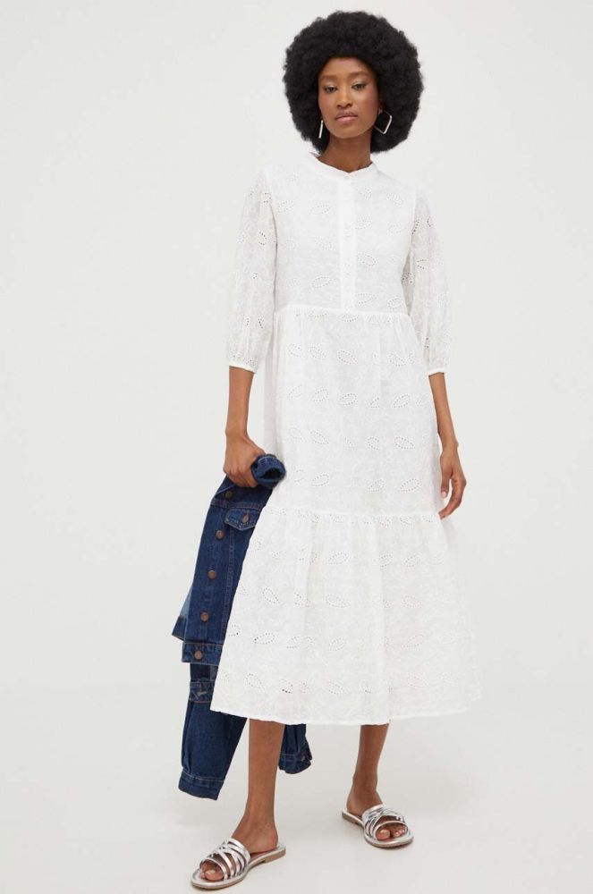 Бавовняна сукня Answear Lab колір білий midi розкльошена (3314408)