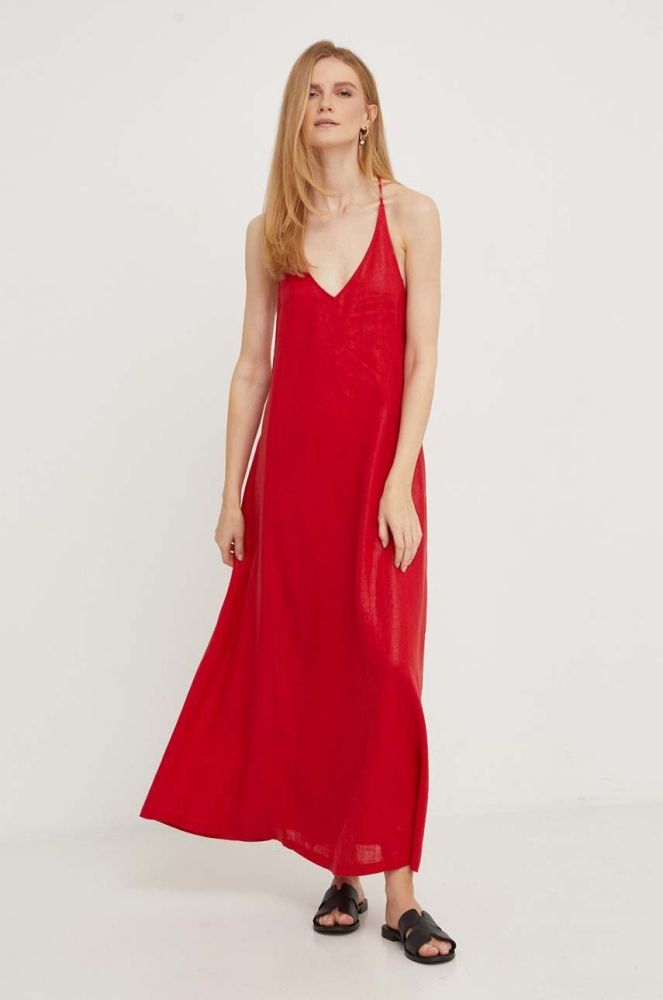 Льняна сукня Answear Lab колір червоний maxi пряма