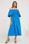 Бавовняна сукня Answear Lab midi розкльошена колір блакитний (3380293)