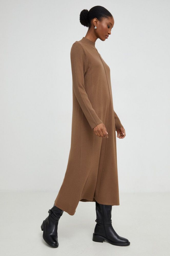 Сукня Answear Lab колір коричневий midi пряма (3679963)