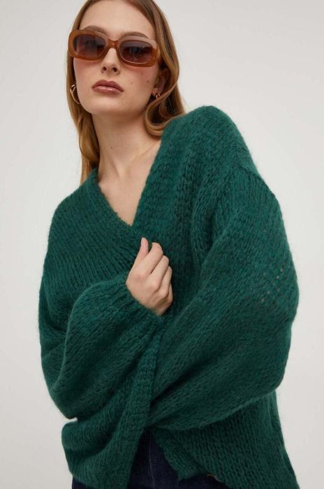 Кардиган з вовною Answear Lab колір зелений легкий