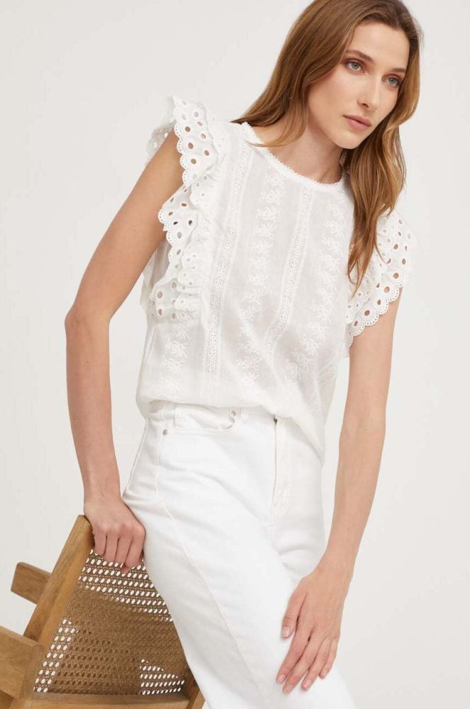 Бавовняна блузка Answear Lab колір білий з аплікацією