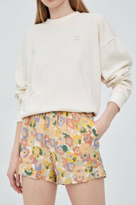 Лляні шорти RVCA жіночі візерунок висока посадка колір барвистий