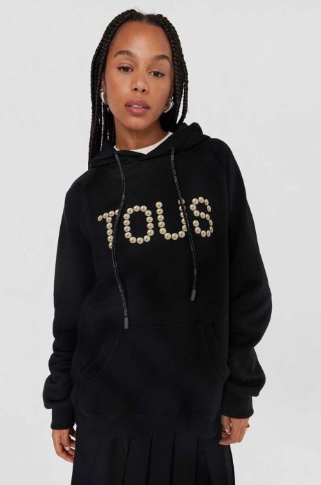 Кофта Tous жіноча колір чорний з капюшоном з принтом (3227848)