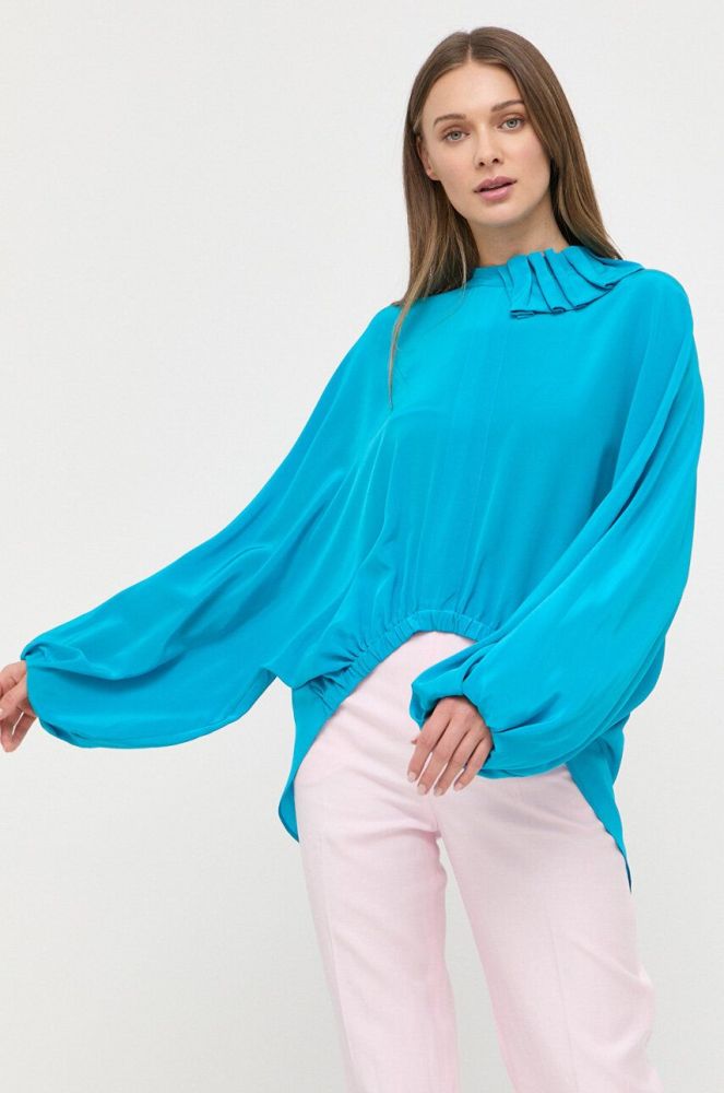 Шовкова блузка Liviana Conti однотонна колір блакитний