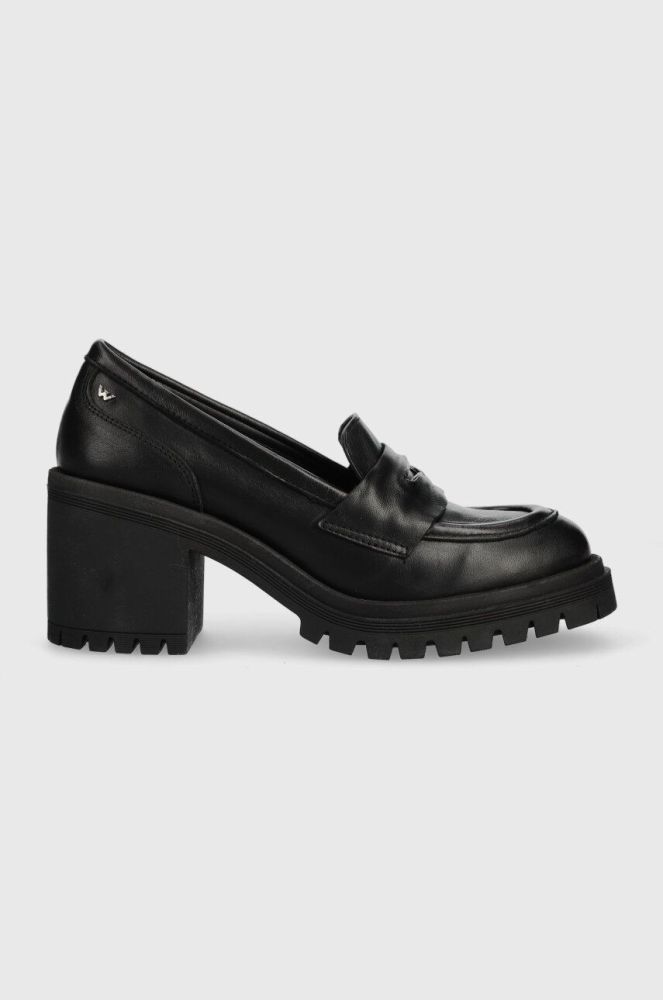 Шкіряні туфлі Wojas колір чорний каблук блок 4620751