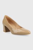 Шкіряні туфлі Wojas колір бежевий каблук блок 929634
