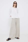 Льняні штани Bomboogie колір бежевий широке висока посадка