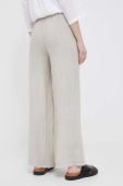Льняні штани Bomboogie колір бежевий широке висока посадка