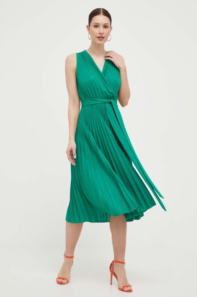 Сукня Nissa колір зелений midi розкльошена