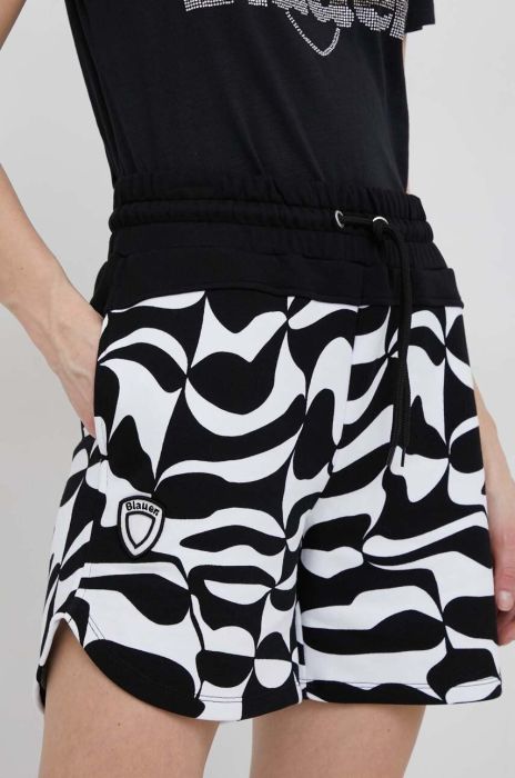 Бавовняні шорти Blauer колір чорний візерунок висока посадка