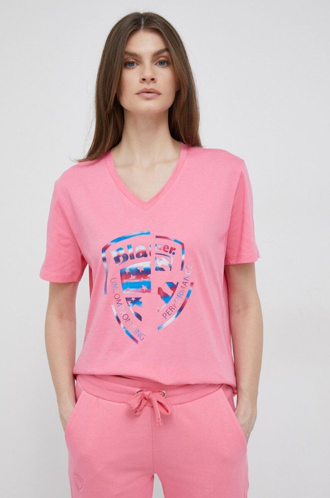Бавовняна футболка Blauer колір рожевий (3118715)