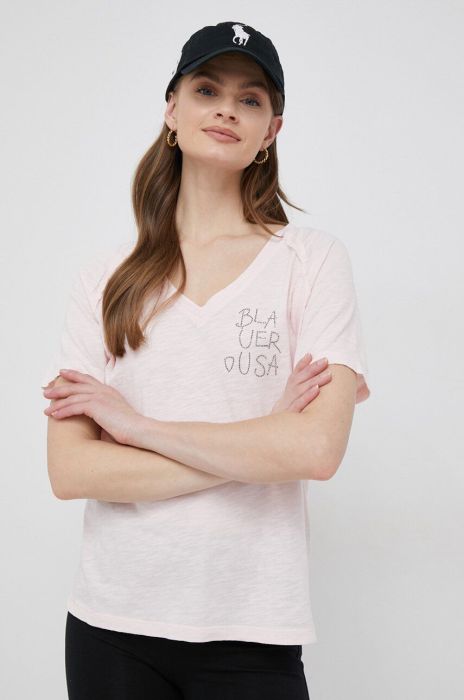 Бавовняна футболка Blauer колір рожевий (3114589)