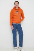 Кофта Gant чоловіча колір помаранчевий з капюшоном з аплікацією