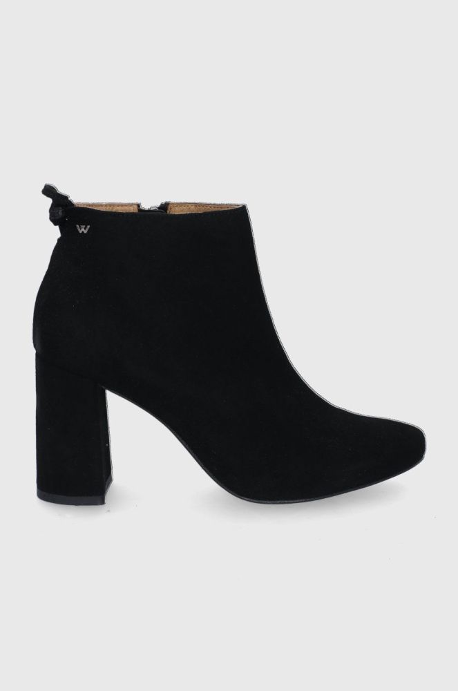 Шкіряні черевики Wojas жіночі колір чорний каблук блок (1783320)