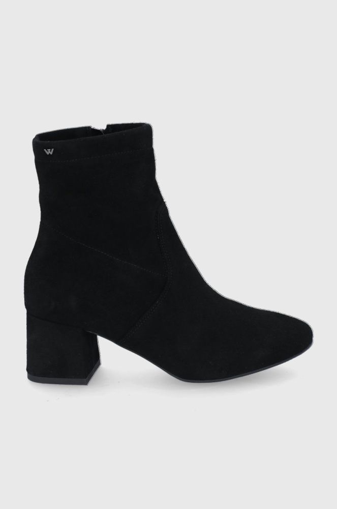 Замшеві черевики Wojas жіночі колір чорний каблук блок (1785544)