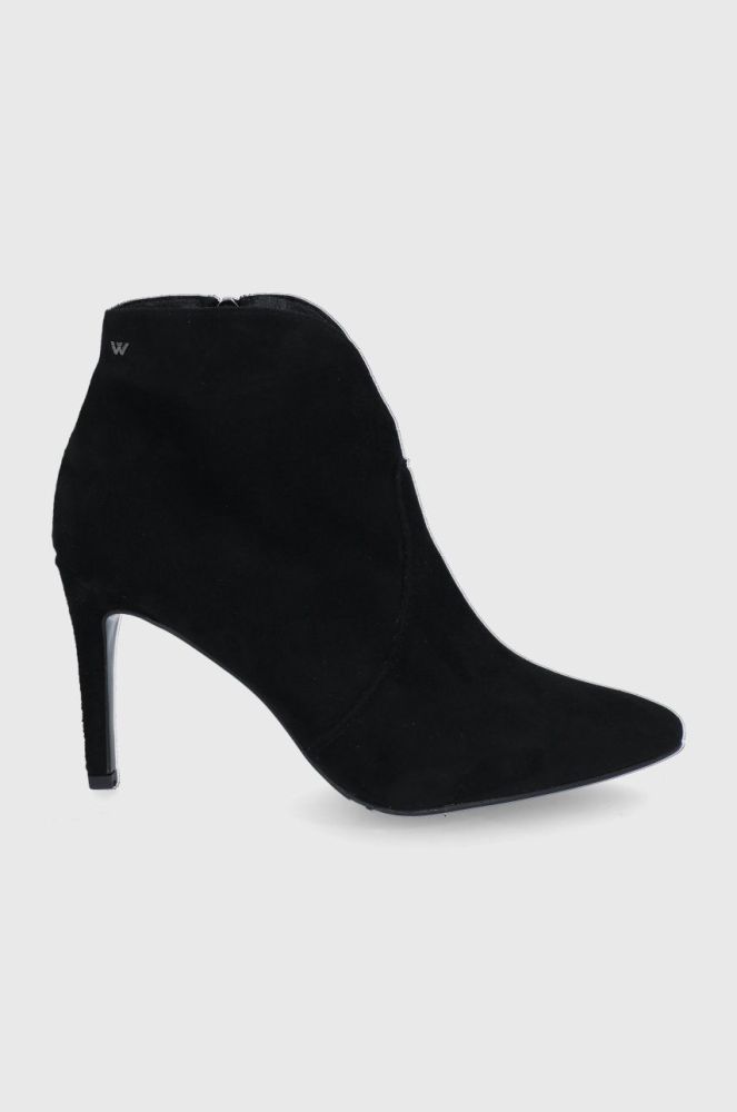 Шкіряні черевики Wojas жіночі колір чорний на шпильці