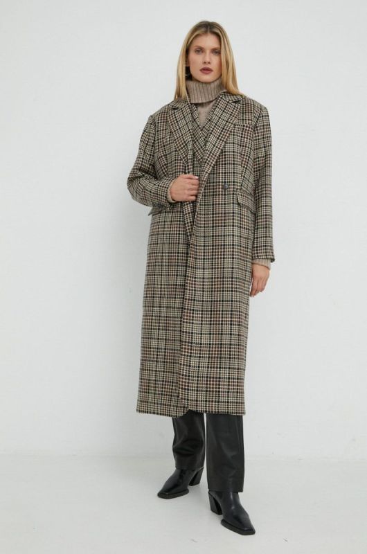 Вовняне пальто Herskind Wanda перехідне oversize колір барвистий фото 2