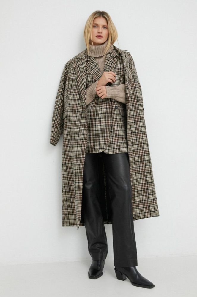 Вовняне пальто Herskind Wanda перехідне oversize колір барвистий фото 4