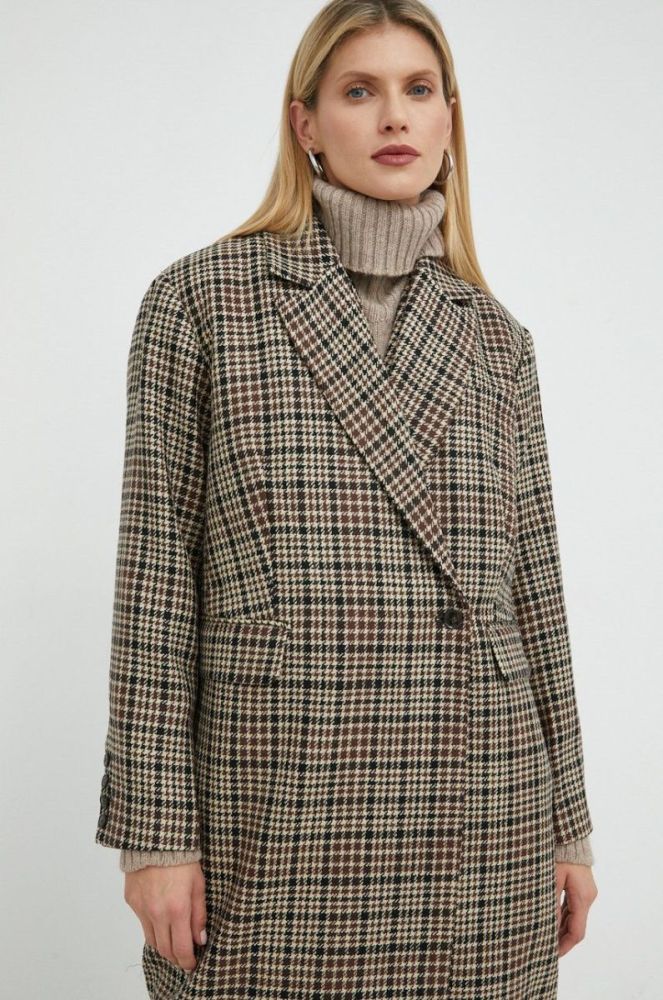 Вовняне пальто Herskind Wanda перехідне oversize колір барвистий фото 5