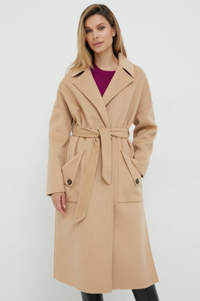 Вовняне пальто Silvian Heach колір бежевий перехідний oversize