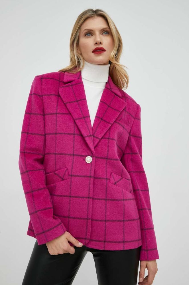 Вовняний піджак Custommade Iris колір рожевий oversize візерунок