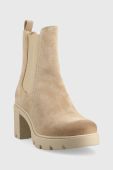 Замшеві черевики Wojas жіночі колір бежевий каблук блок Замшеві черевики Wojas жіночі колір бежевий каблук блок
