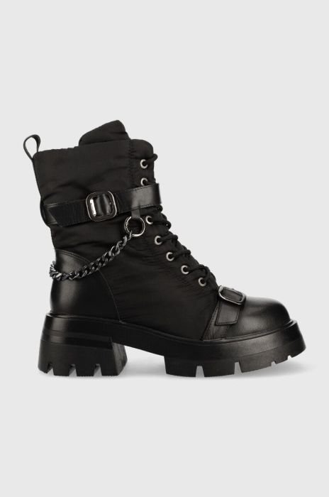 Черевики GOE жіночі колір чорний каблук блок утеплене