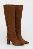 Замшеві чоботи Wojas жіночі колір коричневий каблук блок