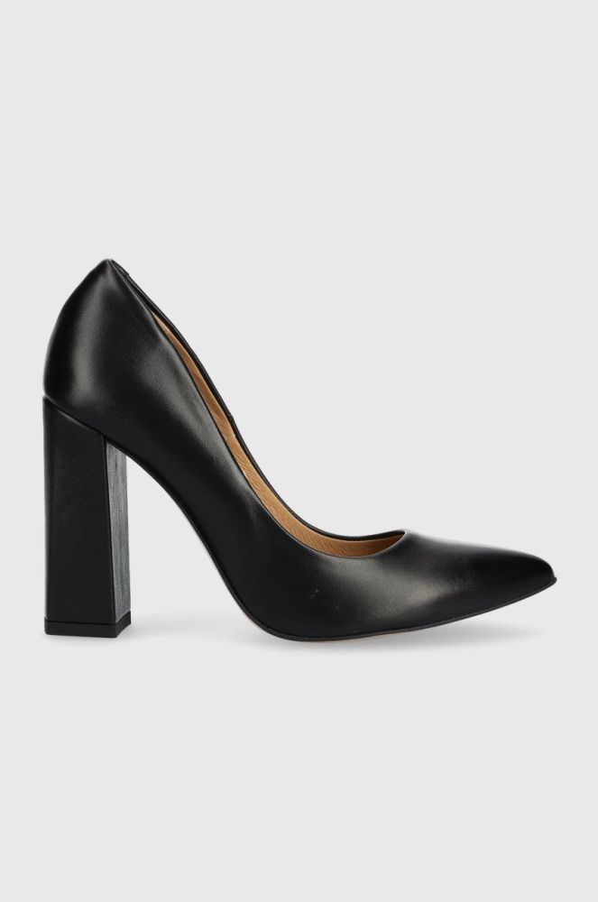 Шкіряні туфлі Wojas колір чорний каблук блок 3503951