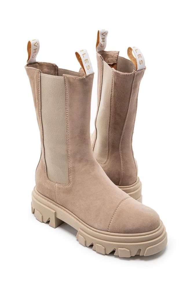 Замшеві черевики Charles Footwear жіночі колір бежевий на платформі (2716128) фото 3