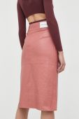 Шкіряна спідниця Notes du Nord колір рожевий midi розкльошена