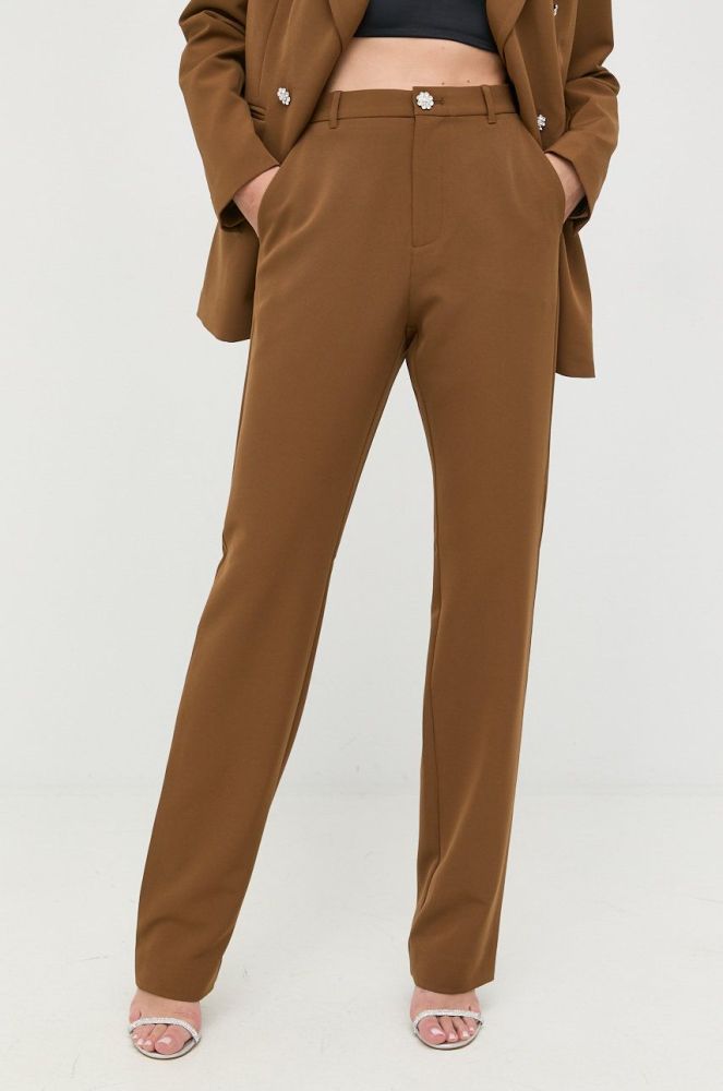 Штани Custommade жіночі колір коричневий пряме висока посадка (2484653)