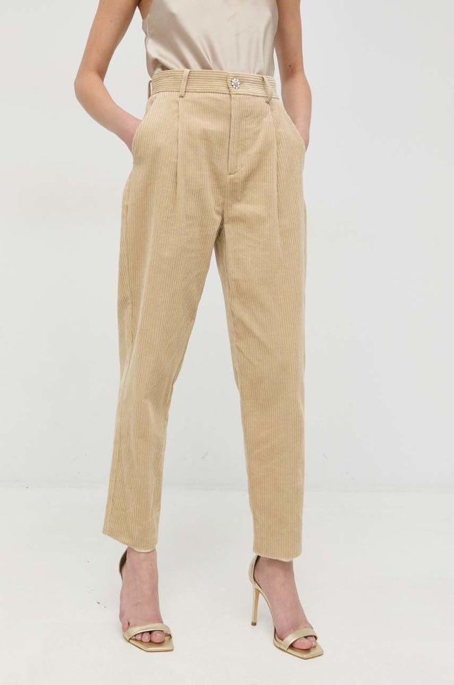 Вельветові штани Custommade Priva жіночі колір бежевий прямі висока посадка