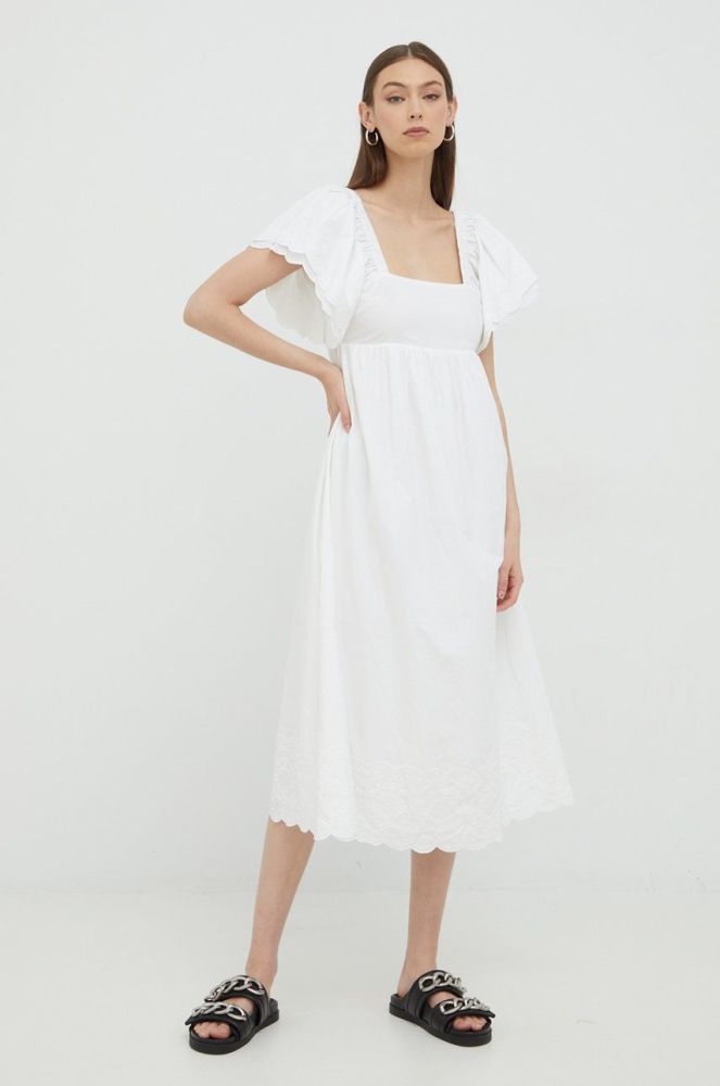 Бавовняна сукня Notes du Nord колір білий midi розкльошена