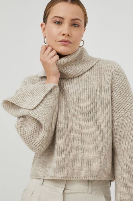Вовняний светр Herskind жіночий колір бежевий теплий гольф