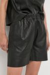 Шкіряні шорти Notes du Nord жіночі колір чорний однотонні висока посадка (2472490)