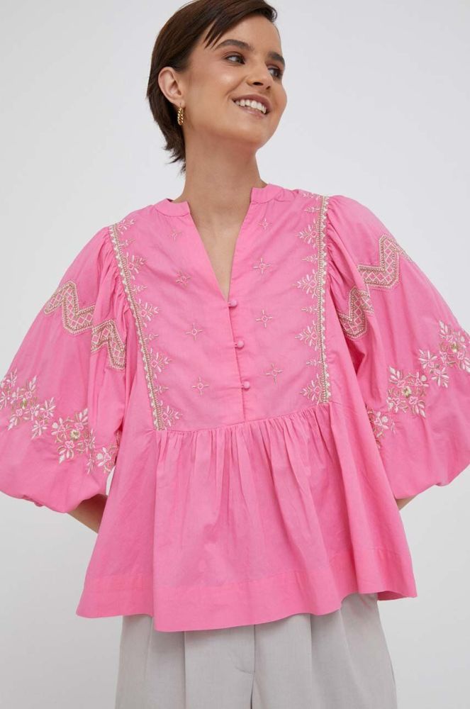 Бавовняна блузка Rich & Royal жіноча колір рожевий з аплікацією