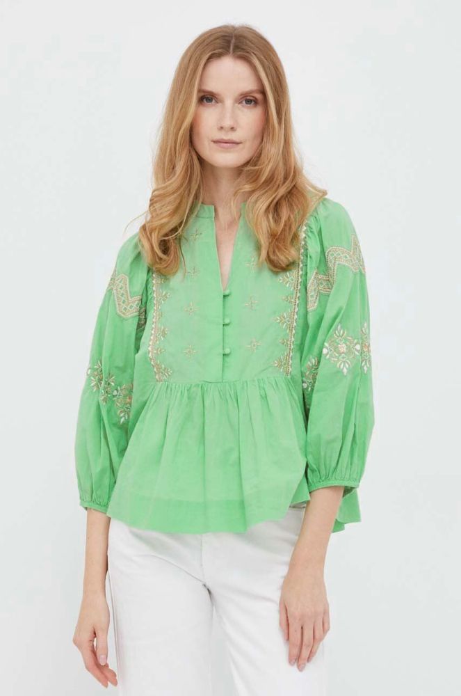 Бавовняна блузка Rich & Royal жіноча колір зелений з аплікацією