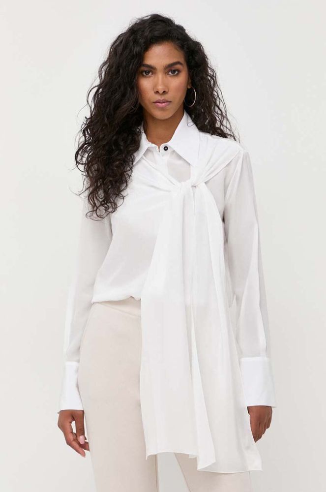 Шовкова сорочка Liviana Conti колір білий regular класичний комір