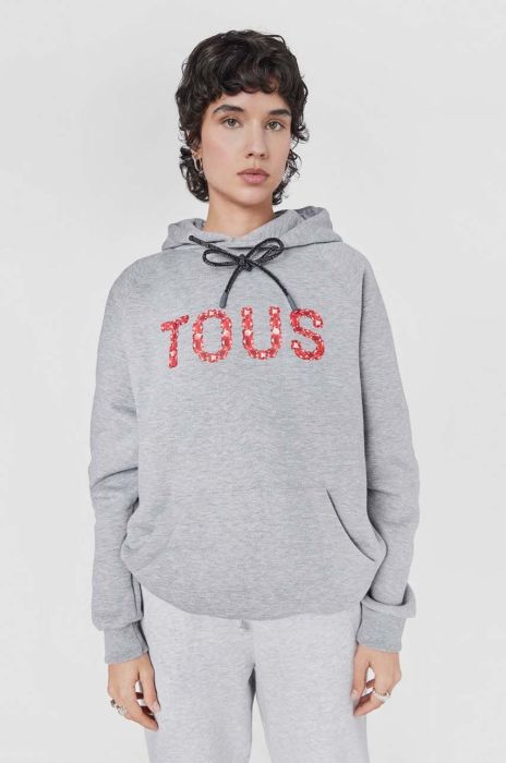 Бавовняна кофта Tous жіноча колір сірий з капюшоном з принтом